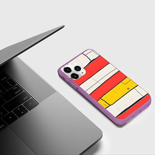 Чехол iPhone 11 Pro матовый Красные полоски / 3D-Фиолетовый – фото 3