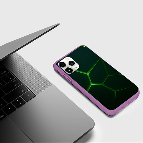 Чехол iPhone 11 Pro матовый Зеленые нано плиты / 3D-Фиолетовый – фото 3