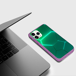 Чехол iPhone 11 Pro матовый Зеленые неоновые плитки, цвет: 3D-фиолетовый — фото 2