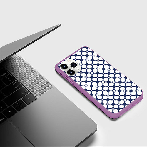 Чехол iPhone 11 Pro матовый Серо-белый узор в клетку и горох ретро / 3D-Фиолетовый – фото 3