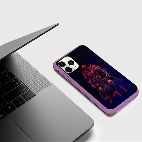 Чехол iPhone 11 Pro матовый Мифический воин в неоновом свете / 3D-Фиолетовый – фото 3