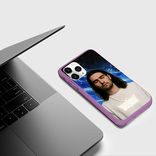 Чехол iPhone 11 Pro матовый Bones глаза закрыты / 3D-Фиолетовый – фото 3