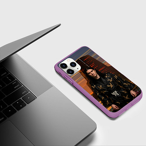 Чехол iPhone 11 Pro матовый Bones в халате с журавлями / 3D-Фиолетовый – фото 3