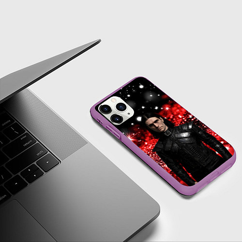 Чехол iPhone 11 Pro матовый Bones в кожаной куртке / 3D-Фиолетовый – фото 3