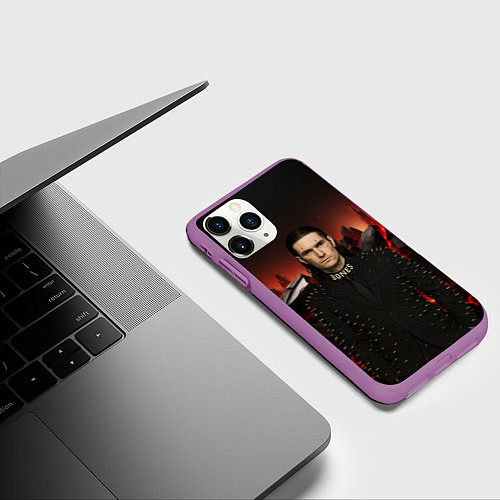 Чехол iPhone 11 Pro матовый Bones в пиджаке с шыпами / 3D-Фиолетовый – фото 3