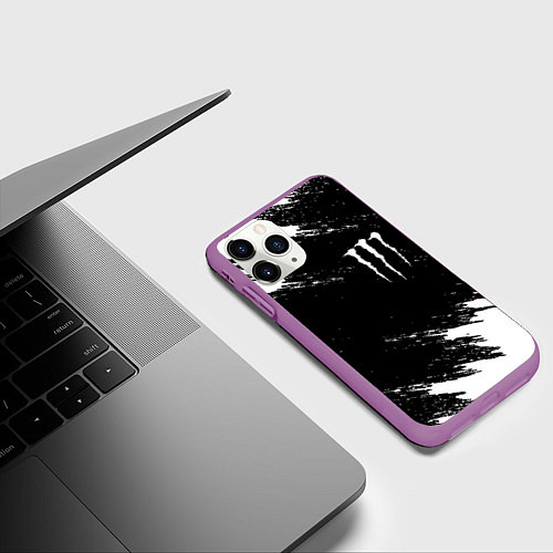 Чехол iPhone 11 Pro матовый Monster energy краски штрихи белые / 3D-Фиолетовый – фото 3