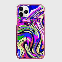 Чехол iPhone 11 Pro матовый Абстракция пластика синий, цвет: 3D-малиновый