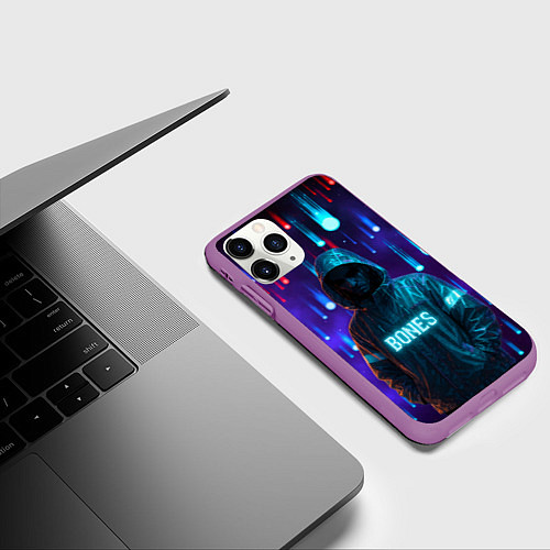 Чехол iPhone 11 Pro матовый Bones в стиле киберпанк / 3D-Фиолетовый – фото 3
