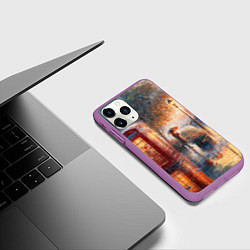 Чехол iPhone 11 Pro матовый Красная телефонная будка на набережной, цвет: 3D-фиолетовый — фото 2