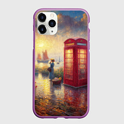 Чехол iPhone 11 Pro матовый Женщина у телефонной будки на набережной, цвет: 3D-фиолетовый