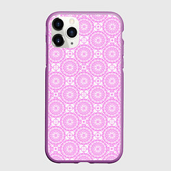Чехол iPhone 11 Pro матовый Бело розовый ажурный кружевной узор