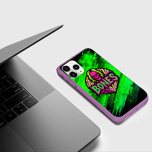 Чехол iPhone 11 Pro матовый Bones лого с черепом / 3D-Фиолетовый – фото 3