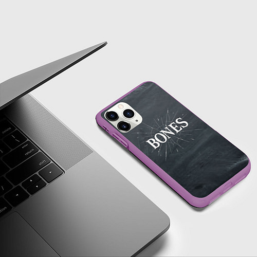 Чехол iPhone 11 Pro матовый Bones разбитое стекло / 3D-Фиолетовый – фото 3
