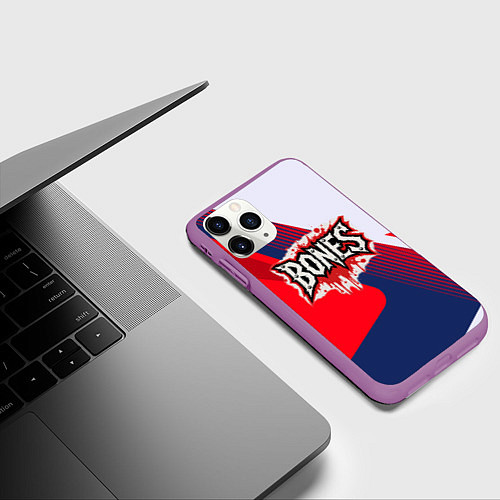 Чехол iPhone 11 Pro матовый Bones лого на красной краске / 3D-Фиолетовый – фото 3