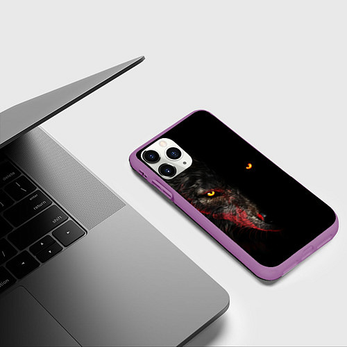 Чехол iPhone 11 Pro матовый Тень волка / 3D-Фиолетовый – фото 3