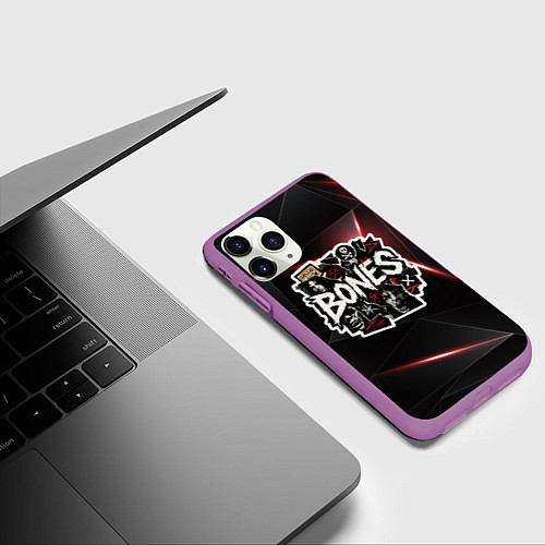 Чехол iPhone 11 Pro матовый Bones logo stickers / 3D-Фиолетовый – фото 3