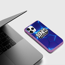 Чехол iPhone 11 Pro матовый Bones белое лого на синих плитах, цвет: 3D-фиолетовый — фото 2