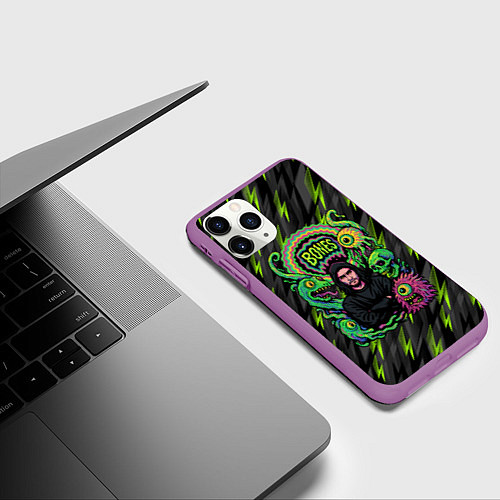 Чехол iPhone 11 Pro матовый Bones психоделический стиль / 3D-Фиолетовый – фото 3