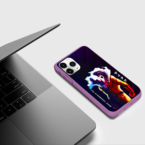 Чехол iPhone 11 Pro матовый Anime OPM Saitama The Strongest Hero / 3D-Фиолетовый – фото 3