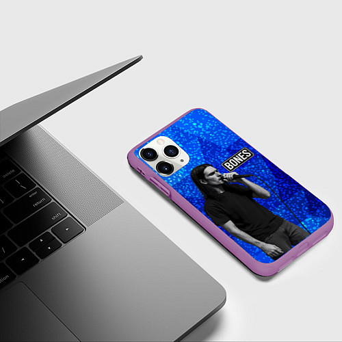 Чехол iPhone 11 Pro матовый Bones стоит с микрофоном / 3D-Фиолетовый – фото 3