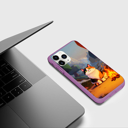 Чехол iPhone 11 Pro матовый Котик в кубическом мире / 3D-Фиолетовый – фото 3
