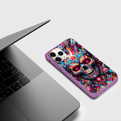Чехол iPhone 11 Pro матовый Art cyber skull - ai art fantasy / 3D-Фиолетовый – фото 3