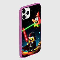 Чехол iPhone 11 Pro матовый Спанч Боб и Патрик в космосе, цвет: 3D-фиолетовый — фото 2