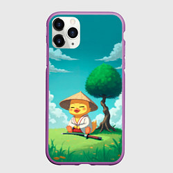 Чехол iPhone 11 Pro матовый Уточка в кимоно под миниатюрным деревом, цвет: 3D-фиолетовый