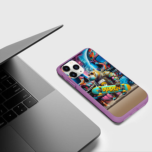 Чехол iPhone 11 Pro матовый Hippo with longboard - graffiti / 3D-Фиолетовый – фото 3