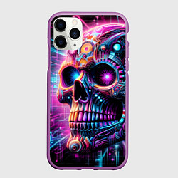 Чехол iPhone 11 Pro матовый Neon cyber skull, цвет: 3D-фиолетовый
