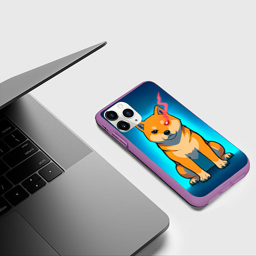 Чехол iPhone 11 Pro матовый Сиба-ину с неоновым взглядом / 3D-Фиолетовый – фото 3