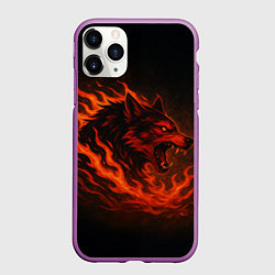 Чехол iPhone 11 Pro матовый Инфернальный волк, цвет: 3D-фиолетовый