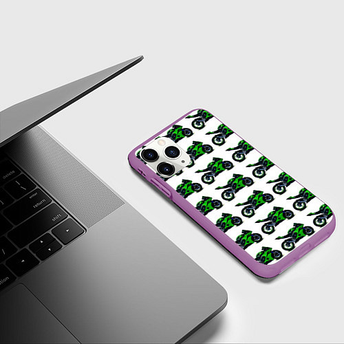 Чехол iPhone 11 Pro матовый Motorbike green / 3D-Фиолетовый – фото 3