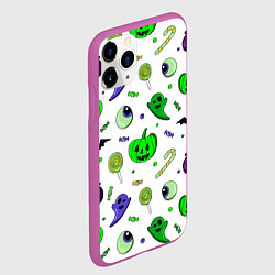 Чехол iPhone 11 Pro матовый Halloween light green pumpkin ghost pattern, цвет: 3D-фиолетовый — фото 2