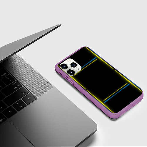 Чехол iPhone 11 Pro матовый Neon yellow blue / 3D-Фиолетовый – фото 3