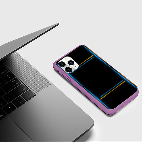 Чехол iPhone 11 Pro матовый Neon yellow light blue / 3D-Фиолетовый – фото 3