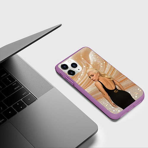 Чехол iPhone 11 Pro матовый Леди Гага в черном платье / 3D-Фиолетовый – фото 3