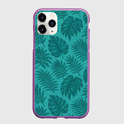 Чехол iPhone 11 Pro матовый Тропические листья - паттерн, цвет: 3D-фиолетовый