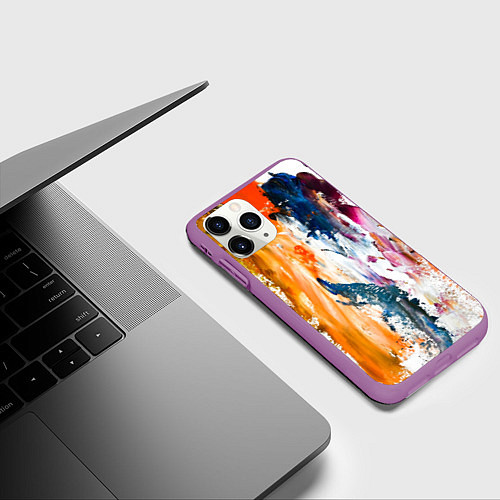 Чехол iPhone 11 Pro матовый Разноцветные мазки кисти на палитре художника / 3D-Фиолетовый – фото 3