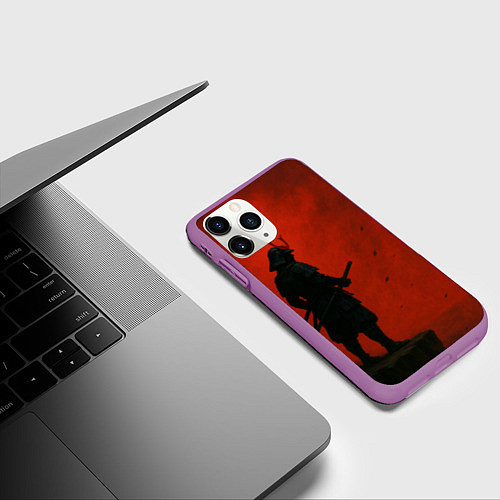 Чехол iPhone 11 Pro матовый Ghost of Tsushima - алый / 3D-Фиолетовый – фото 3