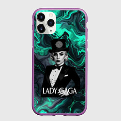 Чехол iPhone 11 Pro матовый Леди Гага в черном костюме с бабочкой, цвет: 3D-фиолетовый