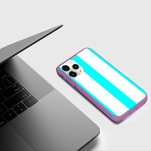 Чехол iPhone 11 Pro матовый Color light blue white lines / 3D-Фиолетовый – фото 3