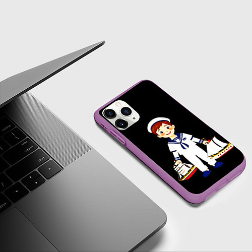 Чехол iPhone 11 Pro матовый Маленький морячок / 3D-Фиолетовый – фото 3
