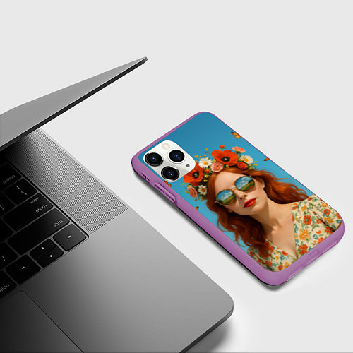 Чехол iPhone 11 Pro матовый Девушка в очках / 3D-Фиолетовый – фото 3