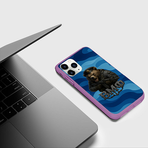 Чехол iPhone 11 Pro матовый ВМФ медведь / 3D-Фиолетовый – фото 3