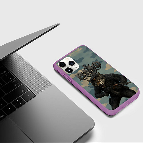 Чехол iPhone 11 Pro матовый ВМФ пехотинец волк / 3D-Фиолетовый – фото 3