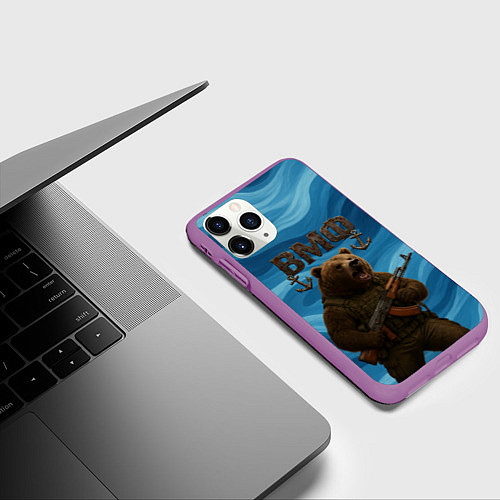 Чехол iPhone 11 Pro матовый ВМФ Медведь с АК-47 / 3D-Фиолетовый – фото 3