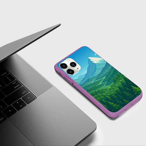 Чехол iPhone 11 Pro матовый Горный пейзаж - пиксель арт / 3D-Фиолетовый – фото 3