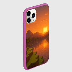 Чехол iPhone 11 Pro матовый Закат - Minecraft, цвет: 3D-фиолетовый — фото 2