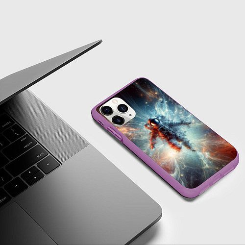 Чехол iPhone 11 Pro матовый Космонавт в космической туманности / 3D-Фиолетовый – фото 3